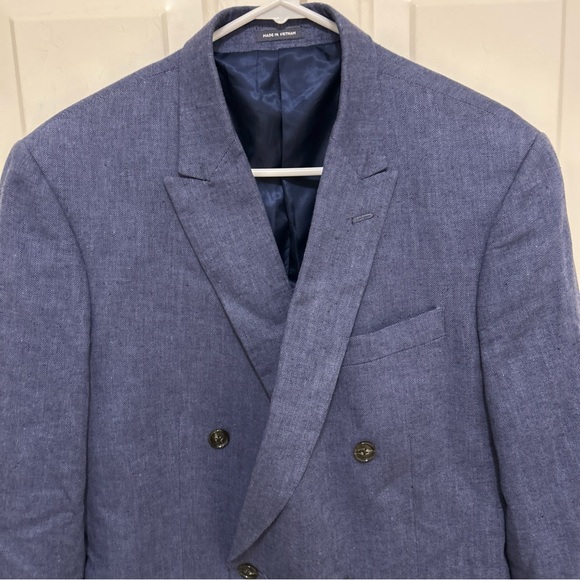 Stafford Men's Blue Linen Double-Breasted Blazer 40 Long - Picture 3 of 6
